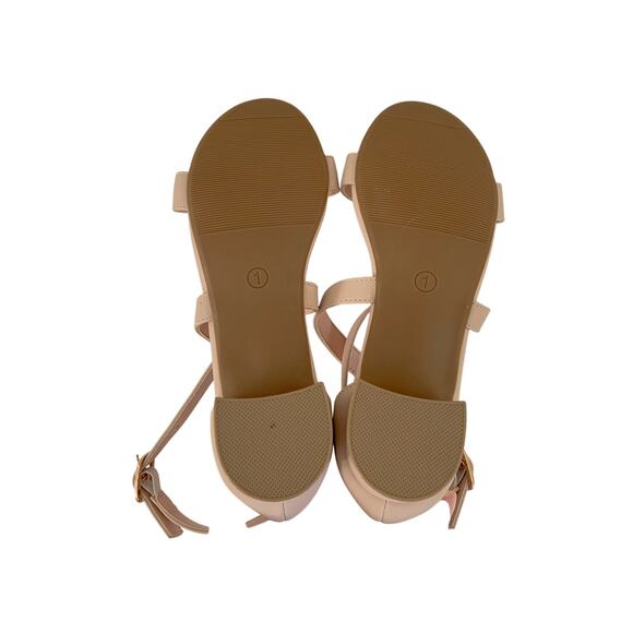 Sandals-Low Heels-Dress Pump-Ankle Strap-Open Toe-Nude-Big Girls-1 - Picture 5 of 7